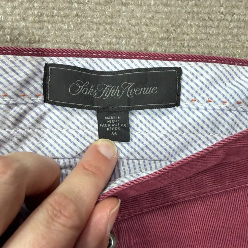 Saks Fifth Avenue Men's Slim Straight Chino Pants Maroon Burgundy Size 36